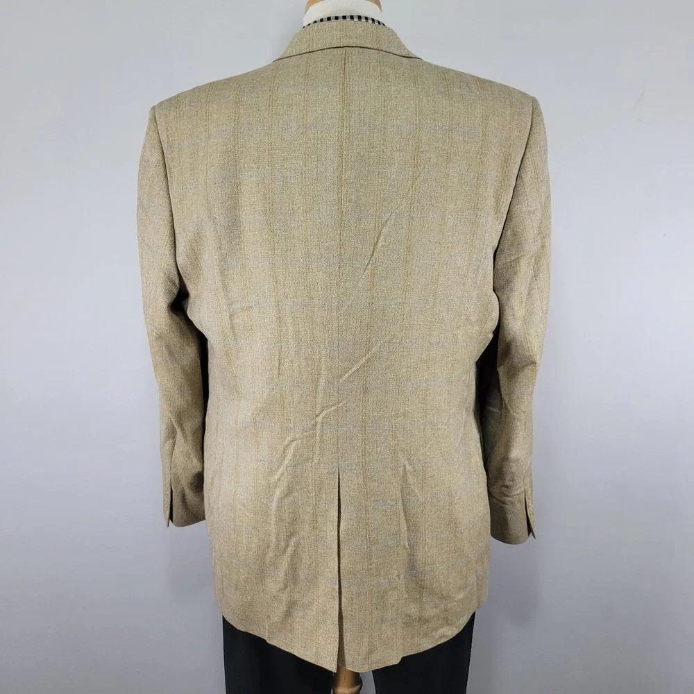 Hart‎ Schaffner Marx Men's Sport Coat Blazer Two Button Beige Plaid Size 44R
